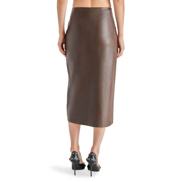 NEW STEVE MADDEN hayes faux leather midi skirt in dark espresso - Picture 3 of 4